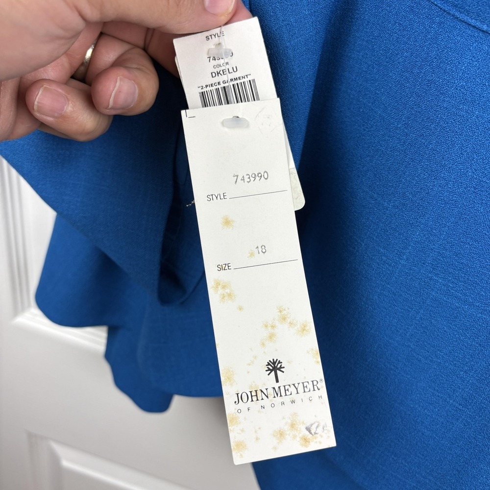 John Meyer Skirt Suit Set Womens 18 Blue Crepe Jacket Skirt Lined Career NEW - Picture 4 of 16